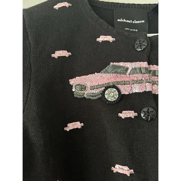 Vintage Michael Simon Pink Cadillac Cardigan Sweater Size Medium - Picture 6 of 10
